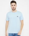 Shop Men's Light Sky Polyester Round Neck T Shirt-Front