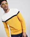 Shop Men's Yellow & White Color Block Flat Knit Sweater-Front