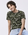 Shop Olive Camo Half Sleeve Side Panel Camo T-Shirt-Front