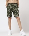 Shop Olive Camo Side Stripe Camo Shorts-Front
