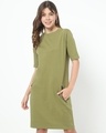 Shop Olive Elbow Sleeve Pocket Dress-Front
