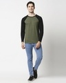 Shop Olive Green Full Sleeve Raglan T-Shirt