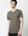 Shop Olive Night Half Sleeve Henley T-Shirt-Front