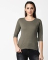 Shop Women's Olive 3/4th Sleeve Slim Fit T-shirt-Front