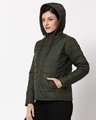 Shop Olive Plain Puffer Jacket with Detachable Hood-Design