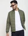 Shop Men's Olive Puffer Jacket-Front