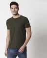 Shop Olive Slub Half Sleeve Henley T-Shirt