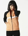 Shop Orange Rush Contrast Sleeves Panel Zipper Hoodie-Front