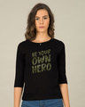 Shop Own Hero Camouflage Round Neck 3/4th Sleeve T-Shirt-Front