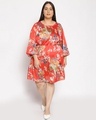 Shop Women's Plus Size Red Floral Print Round Neck Dress-Front