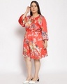 Shop Women's Plus Size Red Floral Print Round Neck Dress-Full
