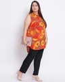Shop Plus Size  Women Orange Floral Print Polo Shirt
