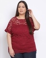 Shop Women's Plus Size Maroon Embroidered Round Neck Top-Front