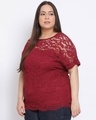 Shop Women's Plus Size Maroon Embroidered Round Neck Top-Full