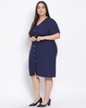 Shop Women's Plus Size Blue Solid V-Neck Dress-Full