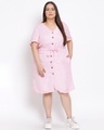 Shop Women's Plus Size Pink Solid V-Neck Dress-Front