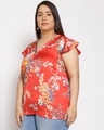 Shop Women's Plus Size Red Floral Print V-Neck Top-Full