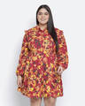 Shop Women's Maroon Floral Print Regular Fit Dress-Front