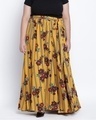 Shop Women's Yellow Floral Print Relaxed Fit Plus Size Skirt-Front