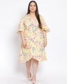 Shop Women's Plus Size Yellow Floral Print V-Neck Dress-Front