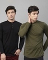 Shop Pack of 2 Men's Black & Green Slim Fit T-shirt-Front
