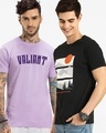 Shop Pack of 2 Men's Purple & Black Printed T-shirts-Front