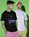 Shop Pack of 2 Men's Black & White Graphic Printed T-shirts-Front