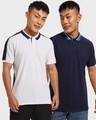 Shop Pack of 2 Men's White & Blue Polo T-shirts-Front