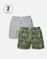 Shop Pack of 2 Men's Grey & Blue Checked Boxers-Front