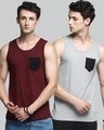Shop Pack of 2 Men's Maroon & Grey Color Block Vest-Front