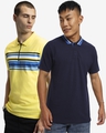 Shop Pack of 2 Men's Yellow & Black Polo T-shirts-Front