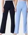 Shop Pack of 2 Women's Blue Straight Fit Trousers-Front
