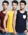 Shop Pack of 3 Men's Multicolor Color Block Vest-Front