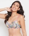 Shop Padded Non Wired Full Cup Floral Print T-Shirt Bra In Grey-Front