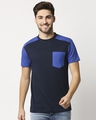 Shop Pageant Blue Color Block Pocket T-Shirt-Front