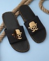 Shop Flat Mooch Gold Slipper Flipflops Slides For Men-Front