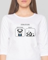 Shop Panda Exams Round Neck 3/4 Sleeve T-Shirt White-Front