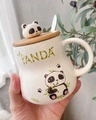 Shop Panda Printed Combo Ceramic Mug,  With Wooden Lid And Spoon(350 ml, White, Single Piece)-Front