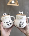 Shop Panda Printed Combo Ceramic Mug,  With Wooden Lid And Spoon(350 ml, White, Single Piece)-Full