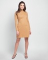 Shop Pastel Beige High Neck Pocket Dress-Full