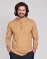 Shop Pastel Beige V-Neck Henley T-Shirt-Front