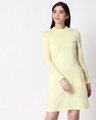 Shop Pastel Yellow High Neck Pocket Dress-Front