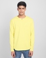 Shop Pastel Yellow Slit Neck Full Sleeve Henley T-Shirt-Front