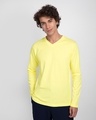 Shop Pastel Yellow V-Neck Full Sleeve T-Shirt-Front