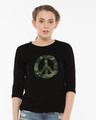 Shop Peace Camouflage Round Neck 3/4th Sleeve T-Shirt-Front