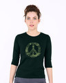 Shop Peace Camouflage Round Neck 3/4th Sleeve T-Shirt-Front