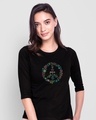 Shop Peace Floral Round Neck 3/4th Sleeve T-Shirt Black-Front