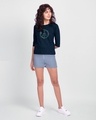 Shop Peace Floral Round Neck 3/4th Sleeve T-Shirt Navy Blue-Full