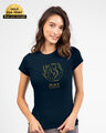 Shop Peace Gold Half Sleeve T-Shirt Navy Blue-Front
