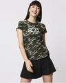 Shop Peace Love Harmony Shoulder Sleeves Panel Half Sleeves Camo T-Shirt Olive Camo -Front